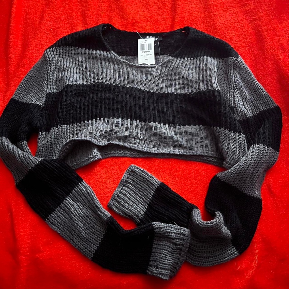 Hot Topic Black and Gray Striped Sweater